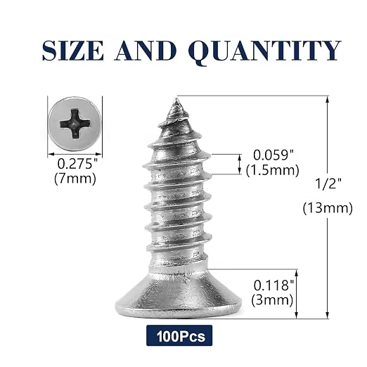 #7 x 1/2" Wood Screw 100Pcs 18-8 Stainless Steel Screws Flat Head Phillips Fast - Image 2