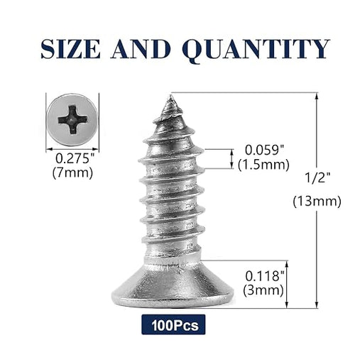 #7 x 1/2" Wood Screw 100Pcs 18-8 Stainless Steel Screws Flat Head Phillips Fast - Image 2
