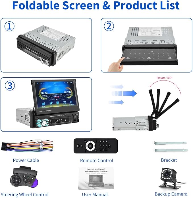 Hikity Carplay Single Din Car Stereo, 7 Inch Flip Out Touch Screen Car Radio - Image 7