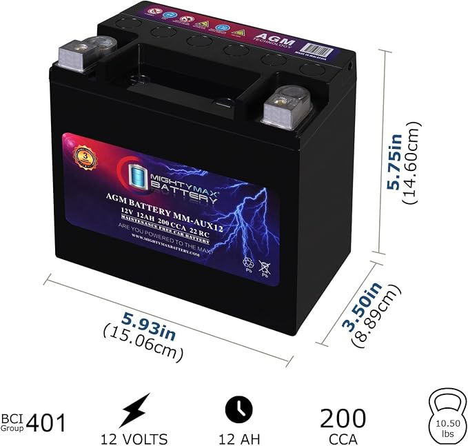 Mighty Max Battery MM-AUX12 Auxiliary Battery 12V 12Ah, 200 CCA Rechargeable - Image 2