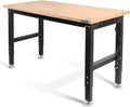 WORKPRO 48" Adjustable Workbench, Rubber Wood Top Heavy-Duty Workstation by WORKPRO