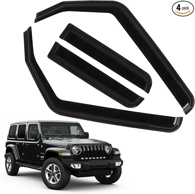 in-Channel Rain Guards Fit for 2018-2025 Jeep Wrangler JL/Gladiator 4-Door by CHYKORLA