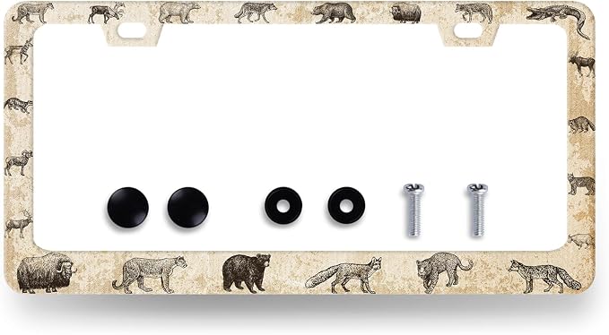 Vintage Animals License Plate Frame Animal Bear Tiger Wolf License Plate Holder by RNKATIH