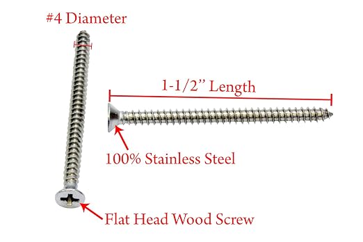 Bolt Dropper #4 x 1-1/2" Stainless Steel Flat Head Phillips Wood Screw - Image 2
