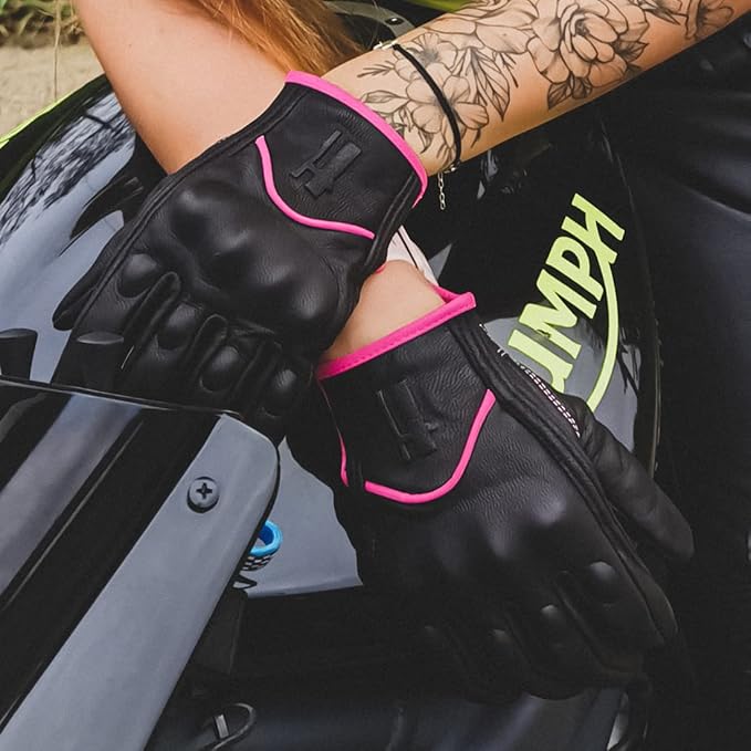 Harssidanzar Women's Motorcycle Gloves, Leather Motorcycle Gloves, Motorbike - Image 5