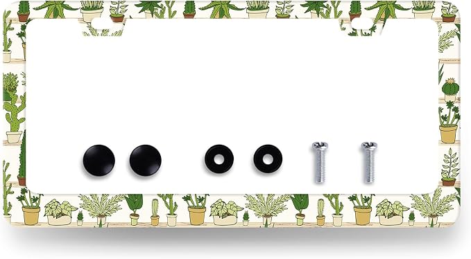 Cute Cactus License Plate Frame Tropical License Plate Holder Stainless Steel by RNKATIH