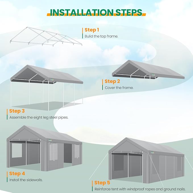 COBIZI Carport Canopy 12x20 Heavy Duty Portable Garage - Image 8