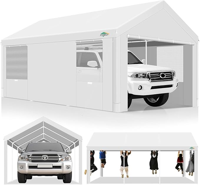 COBIZI Carport 10x20ft Heavy Duty Portable Garage, 2.0 Powder Coated Frame by COBIZI