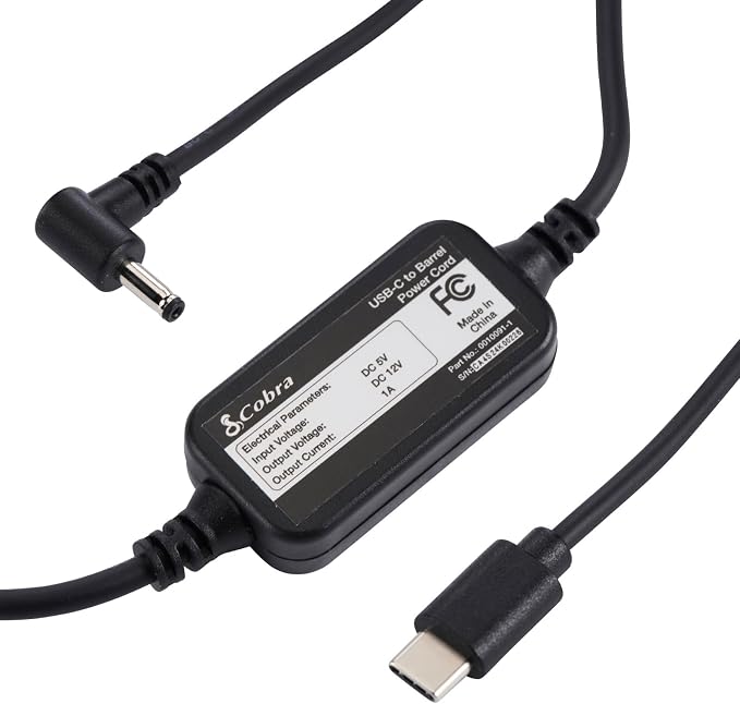 Cobra USB-C to Barrel Connector Radar Detector Power Cable Radar Detectors - Image 3