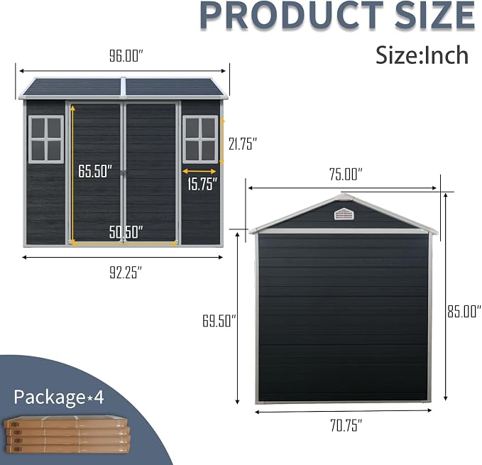 8x6 FT Outdoor Storage Shed, Resin Garden Shed - Image 4