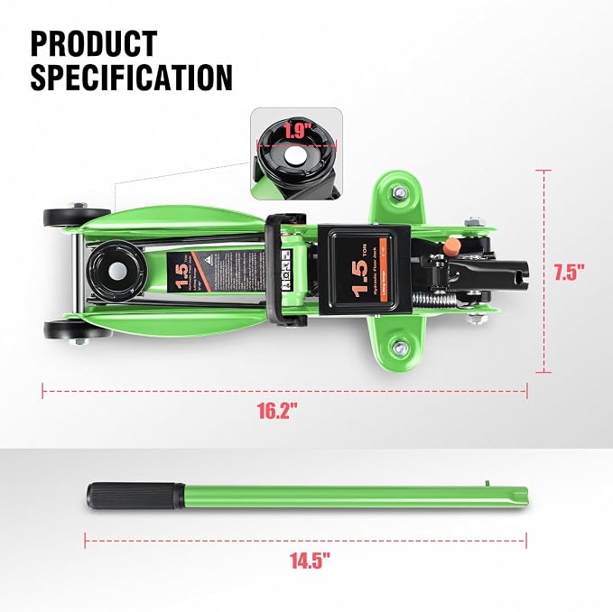 DNA MOTORING Low Profile Hydraulic Trolley Service/Floor Jack, 1.5 Ton Capacity - Image 5