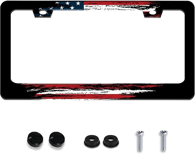 Personalized License Plate Frame American Flag Stainless Steel Accessory by Invincibleframe