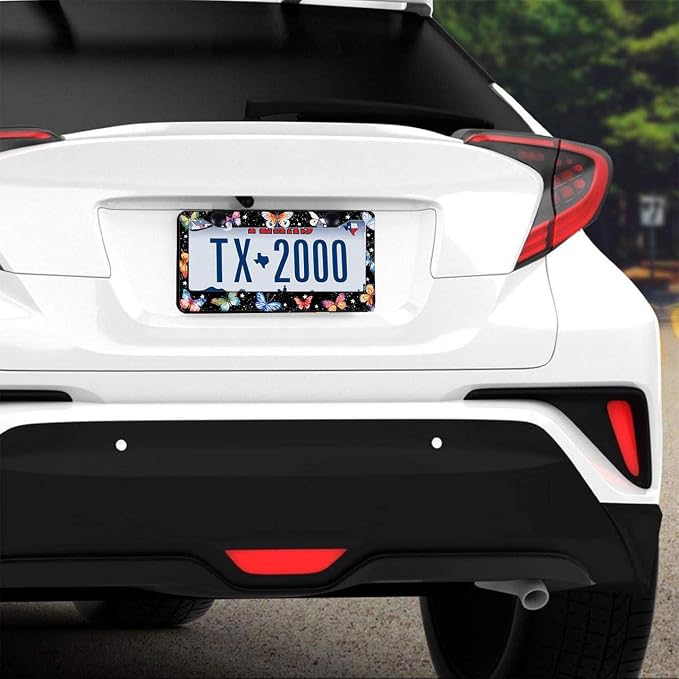 Butterfly License Plate Frame Animal Print License Plate Holder Bracket Metal - Image 2