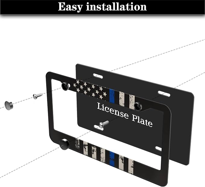 License Plate Frames Black, and Blue Car Plate Frames Thin Blue Line USA Flag - Image 7