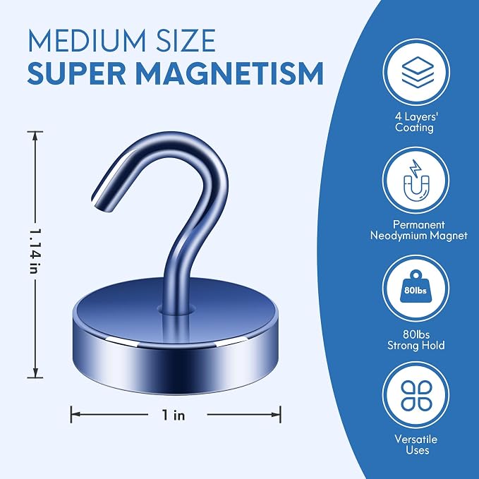 Neosmuk Magnetic Hooks, Cruise Ship Essentials, 80lb+ Heavy Duty Magnetic Hooks - Image 5