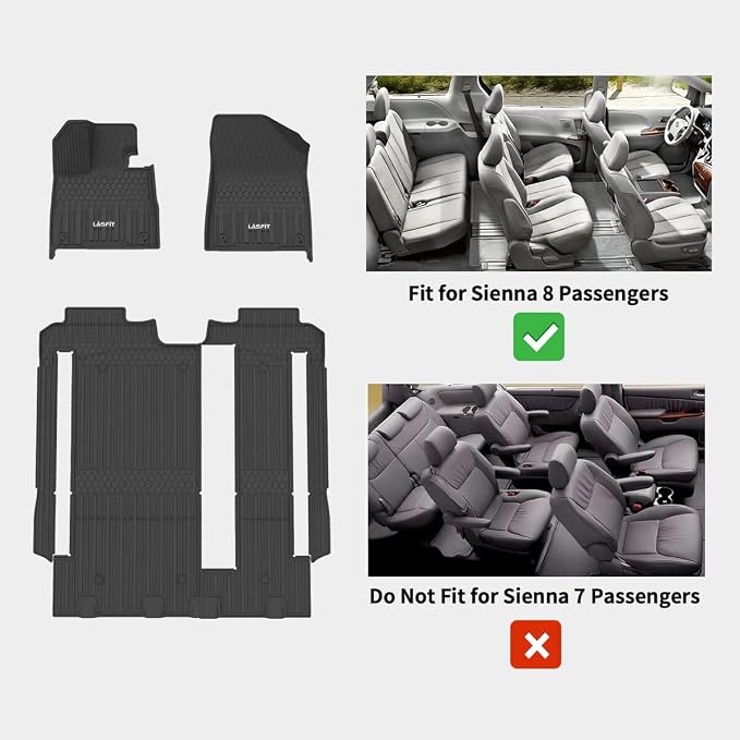 LASFIT Floor Mats for Toyota Sienna 8 Seats 2021-2024 2025 All Weather TPE - Image 8