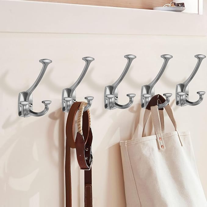Large Wall Double-Sided Hook 2 Pack Brushed Satin Nickel Hook Decorative Heavy - Image 4