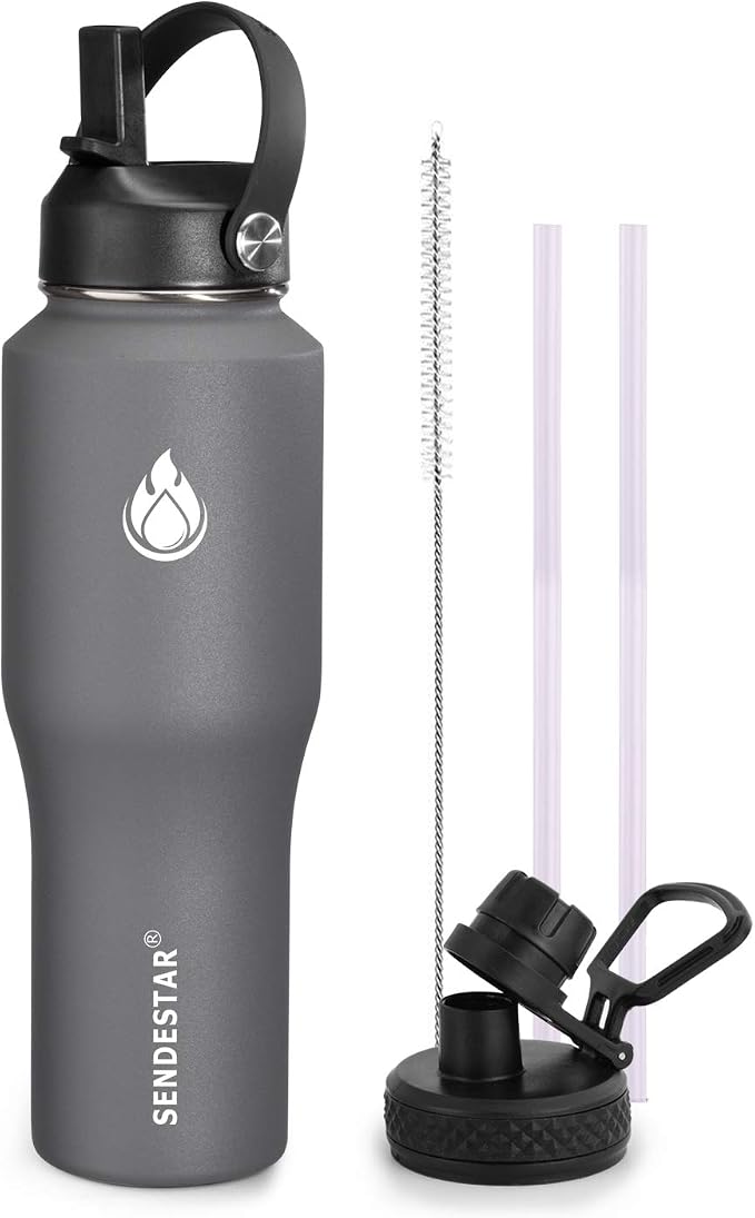 SENDESTAR Water Bottle 32oz, 2 Lids, Wide Mouth Stainless Steel Vacuum by Sendestar
