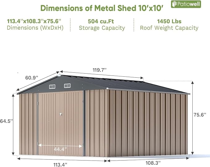 Patiowell 10 x 10 FT Outdoor Storage Shed, Metal Yard Shed - Image 5
