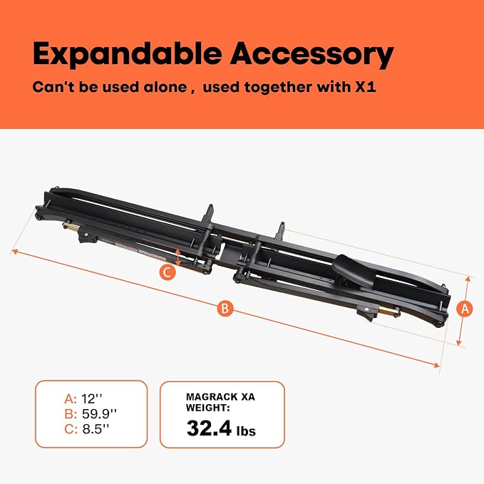 MagRack XA, Add-On MagRack X1, Expandable Hitch Bike Rack, Adding Extension - Image 2