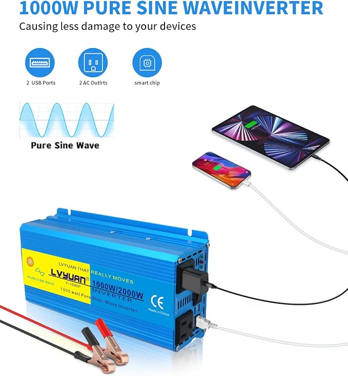LVYUAN 1000 Watt Pure Sine Wave Inverter 24V to 110V / 120V DC to AC - Image 6