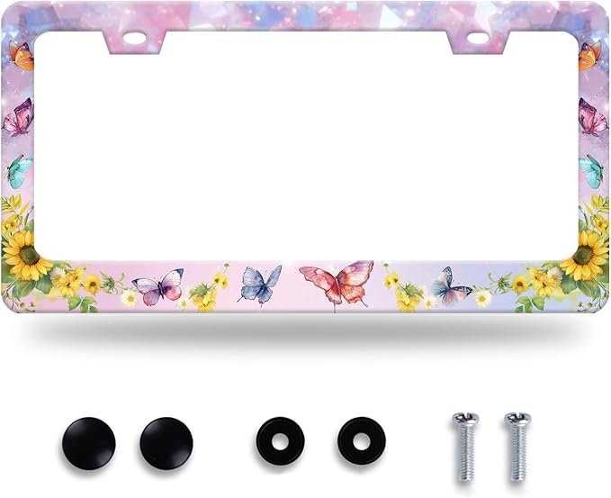 Beautiful Butterfly Sunflower License Plate Frame Yellow Floral License Plate by GORSNKYE