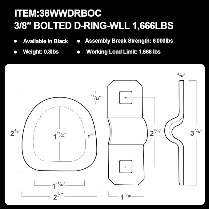 D Rings Tie Down Anchors 3/8” Heavy Duty 6000 Pound Breaking Strength - Image 2