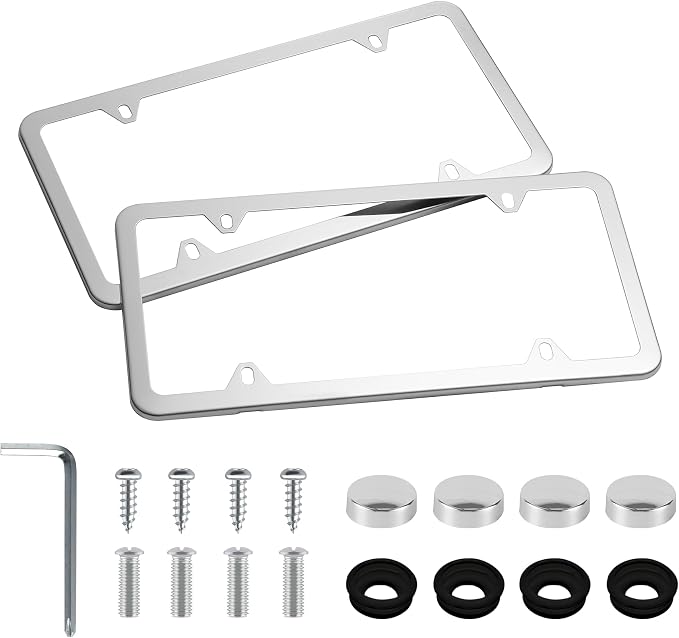 LivTee Chrome License Plate Frames, 4 Holes Stainless Steel License Plate Covers by LivTee