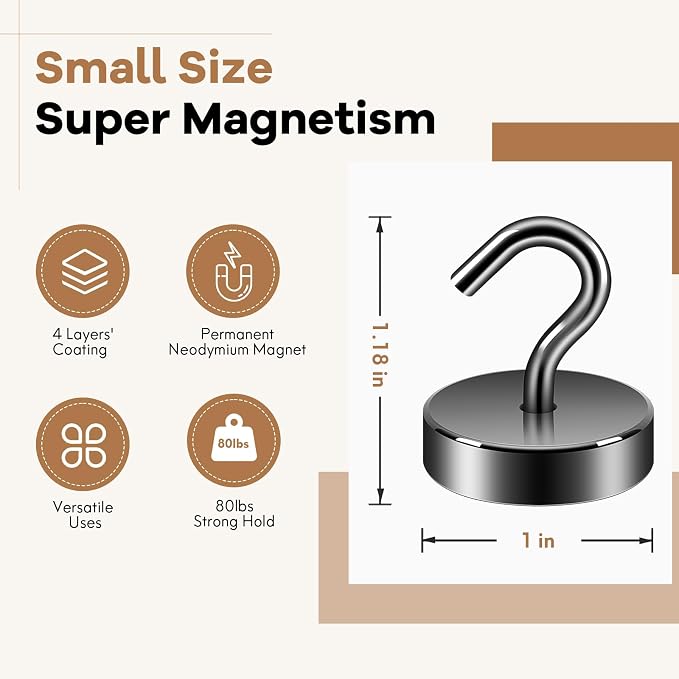 Neosmuk Magnetic Hooks, Cruise Ship Essentials, 80lb+ Heavy Duty Magnetic Hooks - Image 5