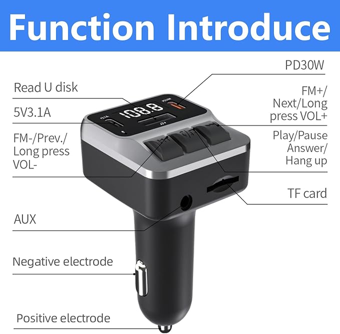 Bluetooth 5.3 FM Transmitter for Car, Handsfree Calling and Audio Receiver - Image 8