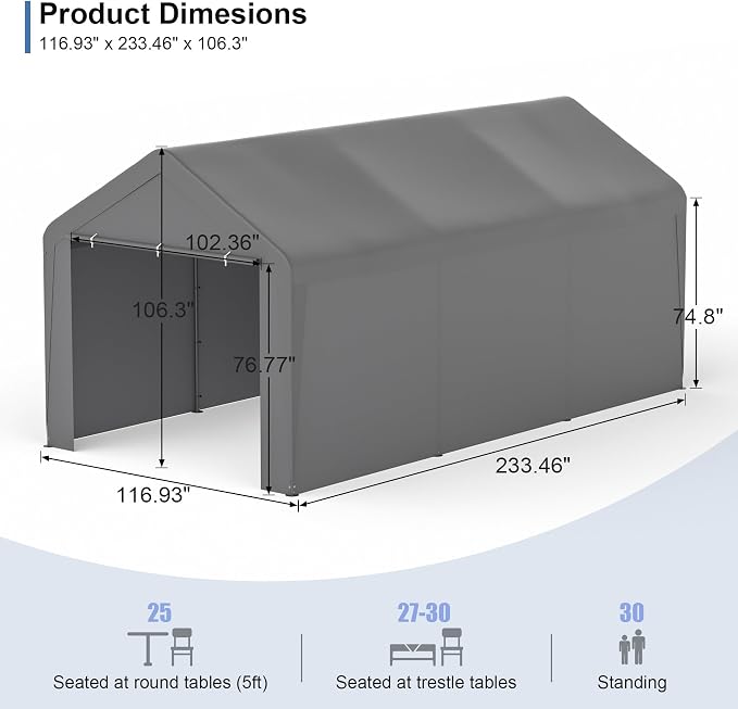 Carport, 10‘ x 20’ Heavy Duty Portable Garage All-Season Car Canopy w/Removable - Image 5