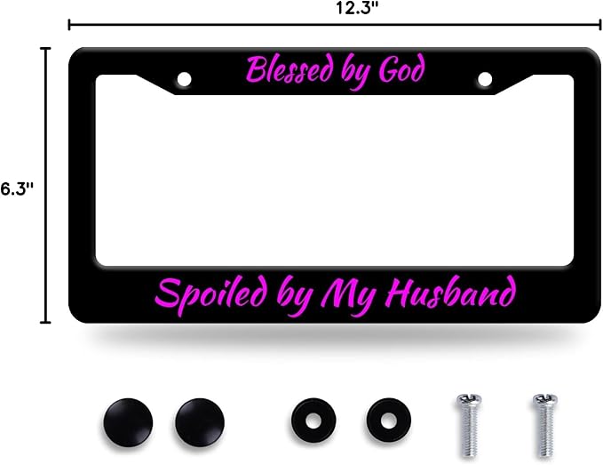 Blessed by God Spoiled by My Husband License Plate Frame Funny Texts License - Image 8