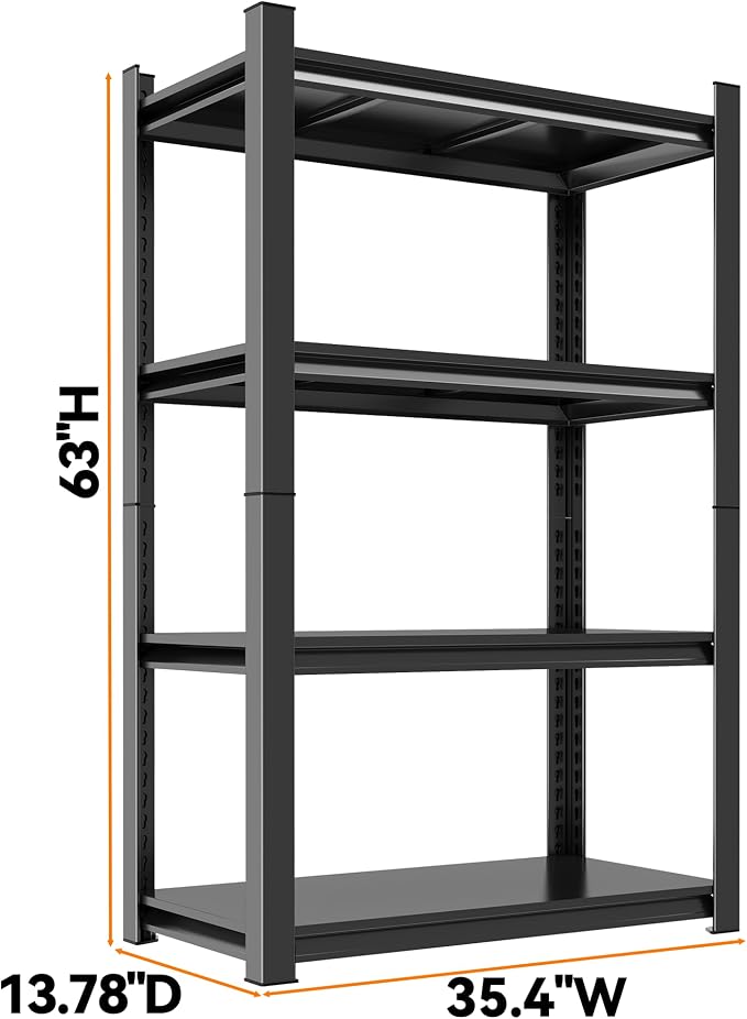 63"H Garage Shelving Heavy Duty Rack, 2400LBS Extra Large Capacity 4 Tier - Image 2