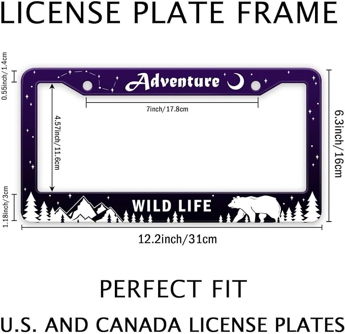 Adventure Awaist License Plate Frame, Mountains Forest Bear Tag Plate Frame - Image 2