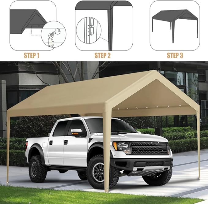 Rutile 10 x 20 FT Carport Replacement Cover, Heavy Duty Car Tarp Canopy Tent - Image 4
