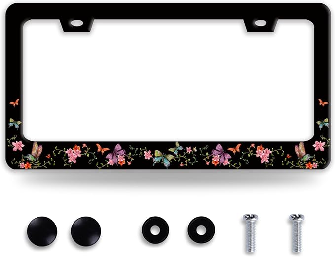 Colorful Butterfly License Plate Frame Beautiful Butterflies Flowers License by BRAGHRTED