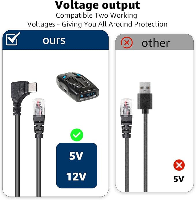 Radar Detector Cable with USB-C to RJ11 Plug Cord, 9.84Ft USB-C 5V-12V RJ11 - Image 3