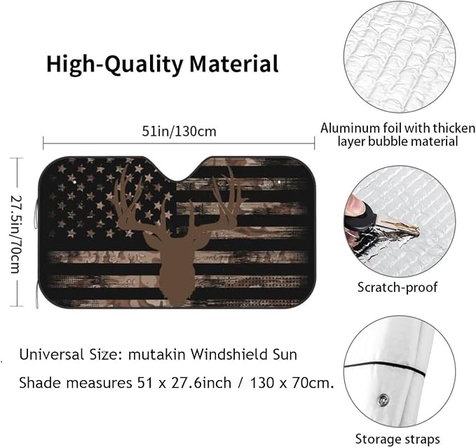 American Flag Camouflage Car Windshield Sunshade Front Window Sun Visor - Image 6