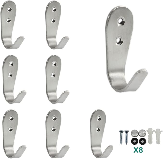 Stainless Steel Coat Hooks, Heavy Duty Metal Wall Mounted Hanger Hooks by MetalTools