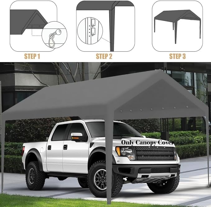 Rutile 12 x 20 FT Carport Replacement Cover, Heavy Duty Car Tarp Canopy Tent - Image 6