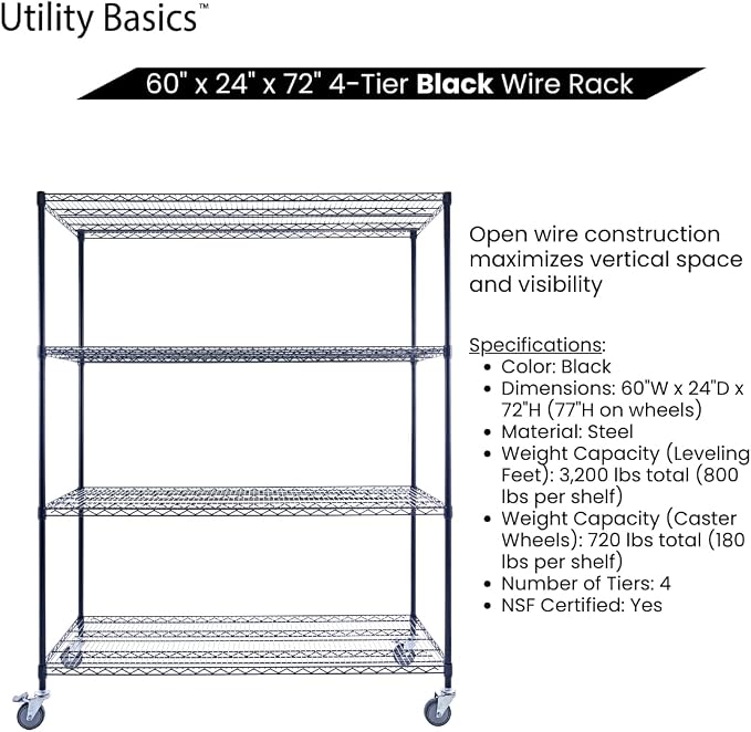 60"x24"x72" Premium Metal Steel 4-Tier Wire Shelving NSF 3200 LBS MAX Capacity - Image 6