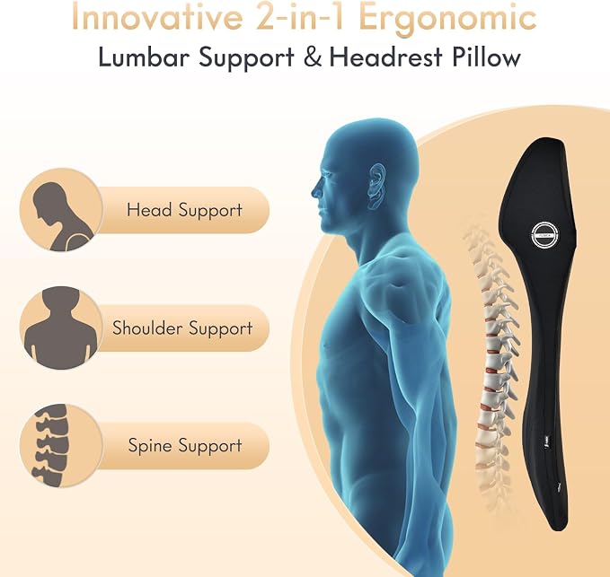 FLORICH Lumbar Support with Car Headrest Pillow 2-in-1 Memory Foam Car Seat - Image 2