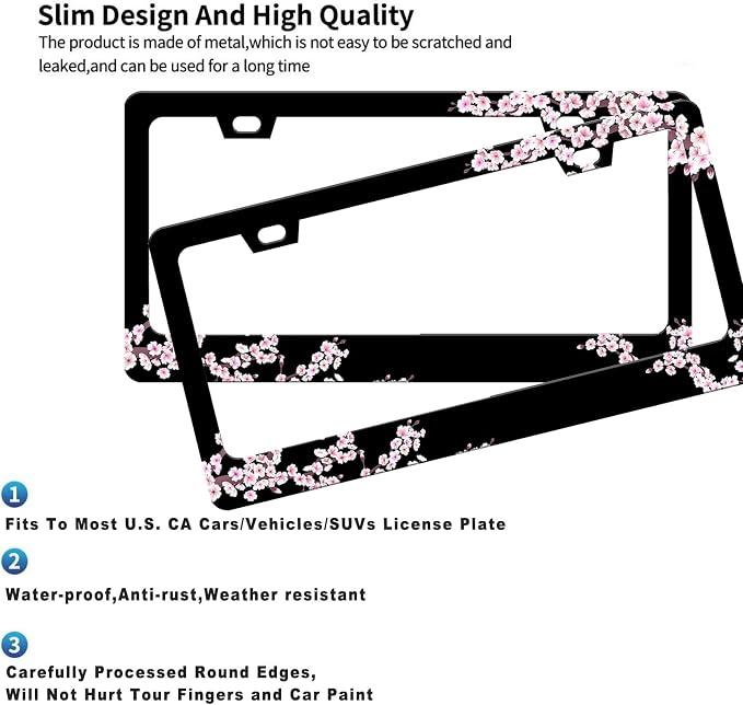 Cherry Blossom License Plate Frame-2 PCS Cherry Floral Flowers License Plate - Image 3