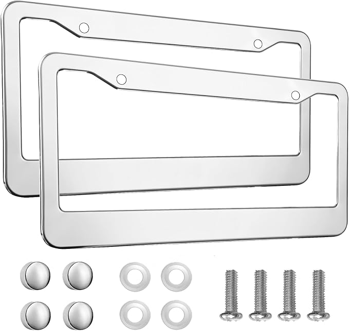 2PCS Chrome License Plate Frame, 2 Holes Silver Stainless Steel License Plate by lengnoyp