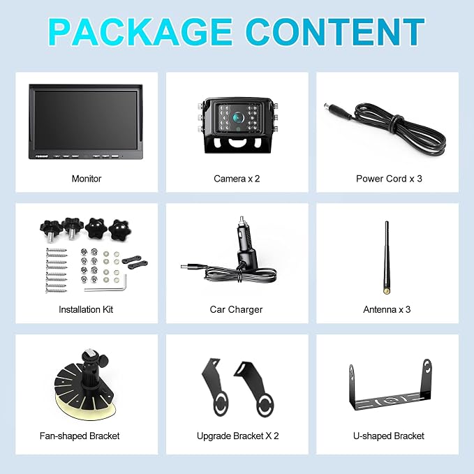 Fookoo 1080P 10" Wireless Backup Camera System, IP69 Waterproof Rear/Front View - Image 8