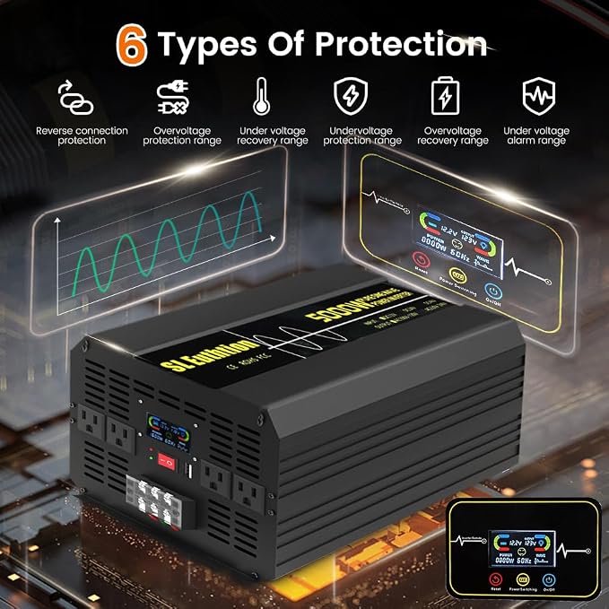 5000W/10000W Pure Sine Wave Car Power Inverter 12V DC to 120V AC 60HZ - Image 5