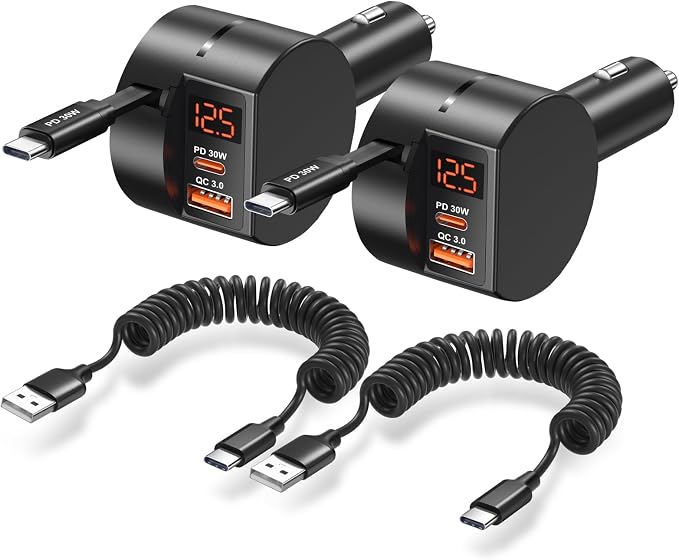 Retractable Car Charger USB C, OKRAY 78W 3-Port 12v Cigarette Lighter Adapter by OKRAY