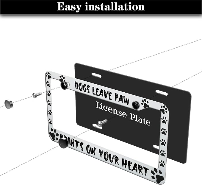 License Plate Cover Black and White License Plate Frames Dogs Leave Paw Prints - Image 7