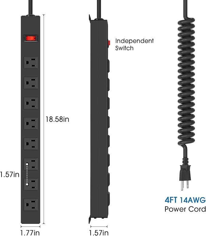 2Pack 8 Outlet Metal Wall Mount Power Strip, Mountable Outlet - Image 2