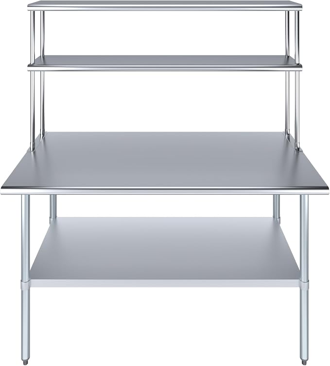 Amgood Stainless Steel Work Table Double Tier Overshelf | Metal Kitchen Prep - Image 2